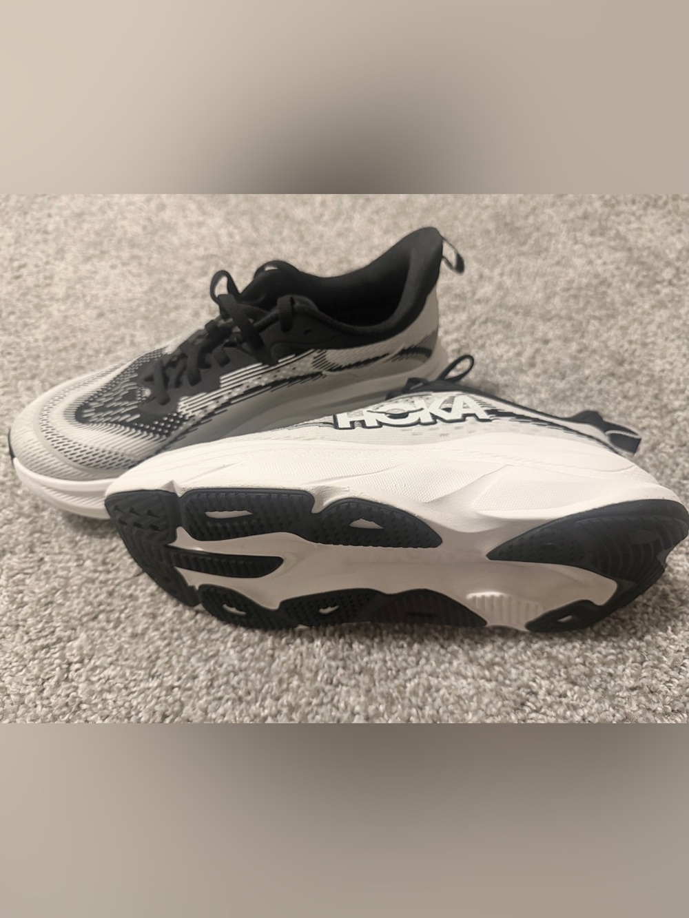 Hoka women’s Black and White Athletic Running Shoes